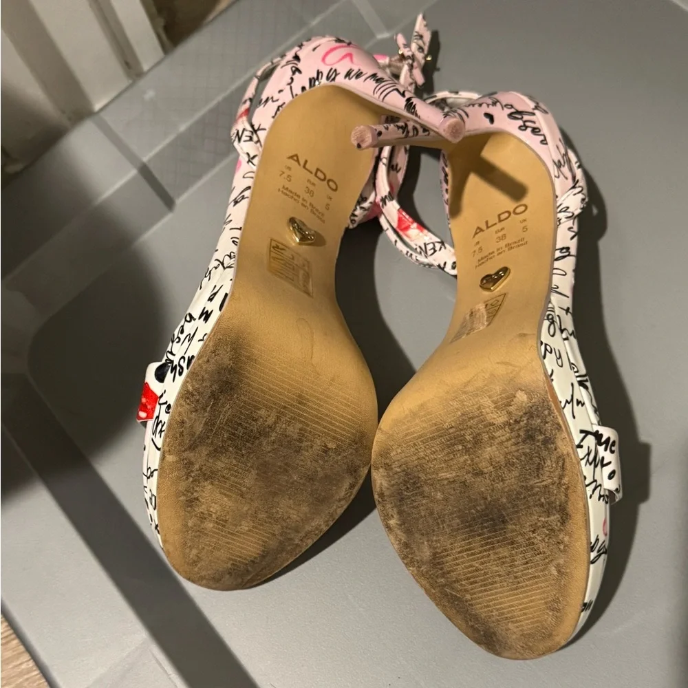 Aldo Pink Script Pattern Heels - Picture 4 of 5